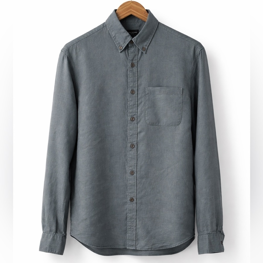 Club Monaco 100% Linen Slim Fit Button Down Shirt Men’s Small Blue Gray